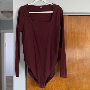 Square Neck Long Sleeve Bodysuit | Old Navy Wine Red